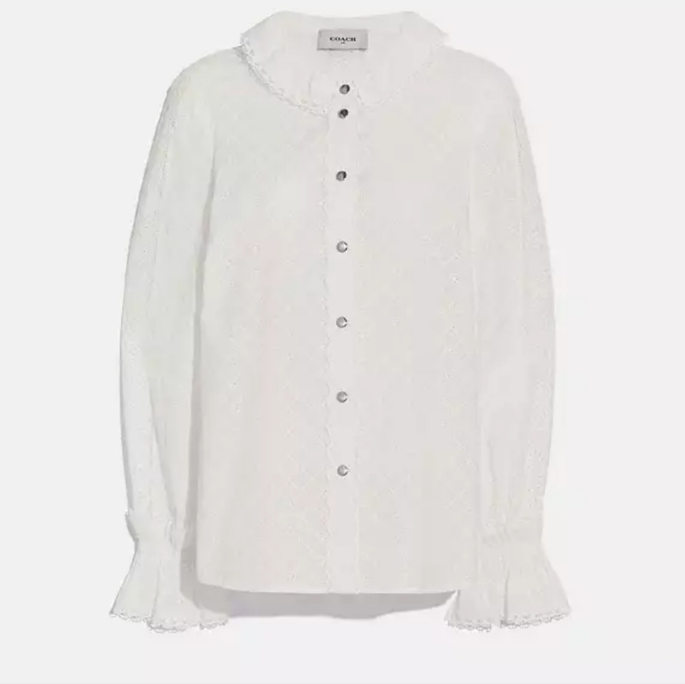 ✨️NWT✨️ Coach Long Sleeve Broderie Anglaise Top, Cream/Ivory, Size 6